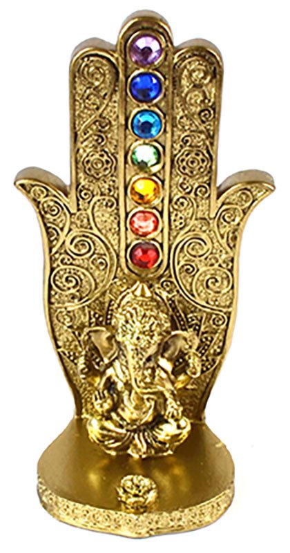 (image for) 5 15/16" gold Ganesha Chakra Hand incense burner